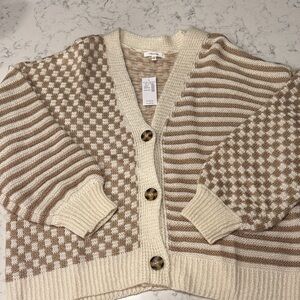 Cream and Tan Checkered Cardigan from Maurice’s size M